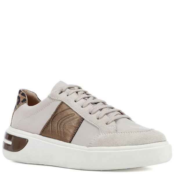 Womens Geox D Ottaya F Lace Up Leather Trainers Cream | Brantano